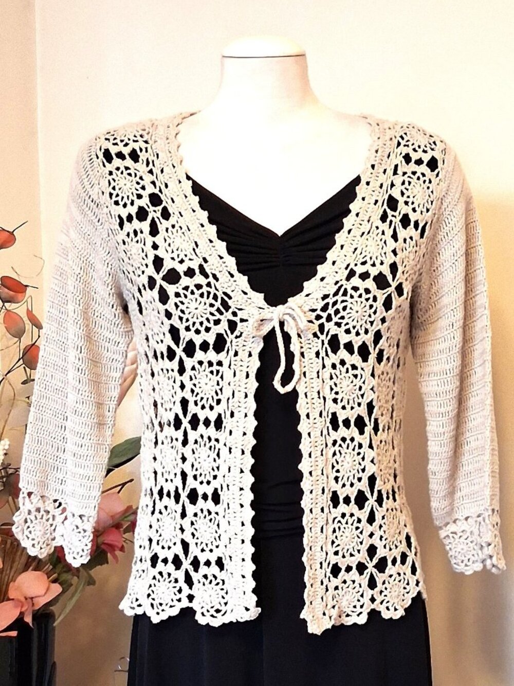 NWOT Jensen Quality Knit Cardigan Shrug Crochet Sweater Top Chic Knitwear M